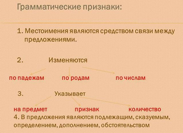 Грамматические признаки местоимения