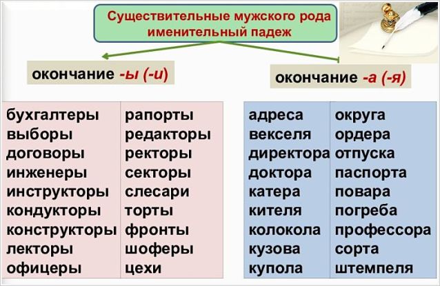 Именительный падеж существительных множественного числа