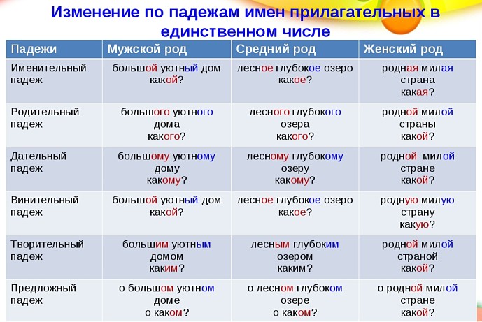 Склонение прилагательных