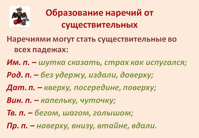 Образование наречий от существительных