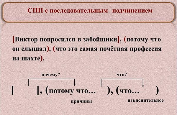 Схема сложноподчиненного предложения с последовательным подчинением