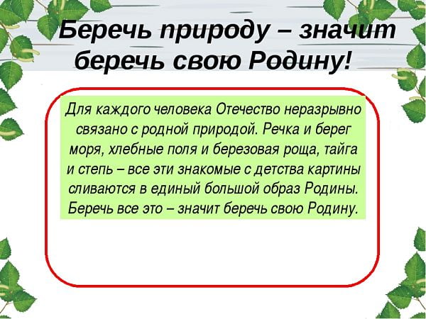 Беречь природу - значит беречь свою Родину